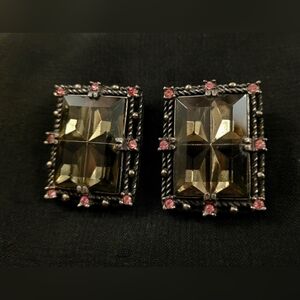 1950's Sarah Coventry Midnight Magic Smoky Grey & Pink Silver Earrings